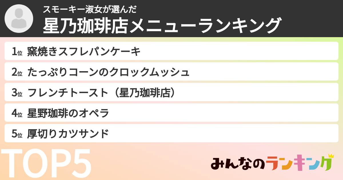 スモーキー淑女さんの「星乃珈琲店メニューランキング」