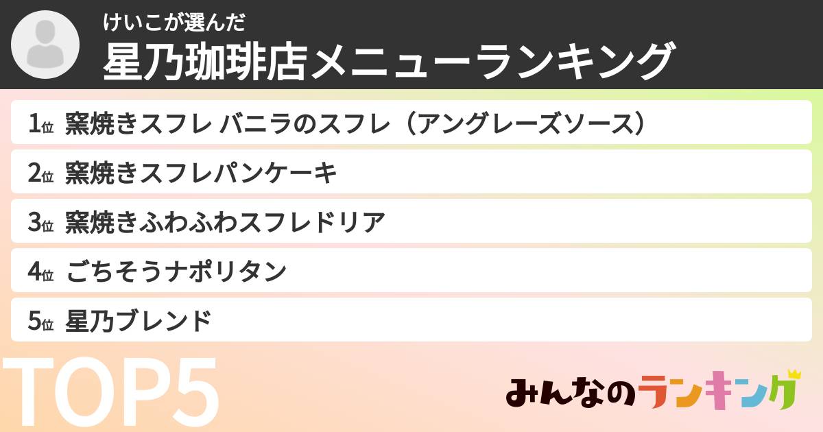 けいこさんの「星乃珈琲店メニューランキング」
