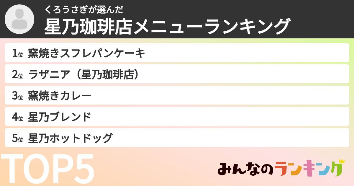 くろうさぎさんの「星乃珈琲店メニューランキング」