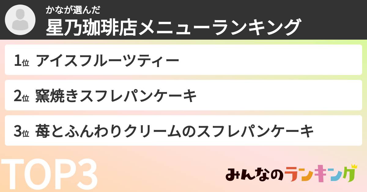 かなさんの「星乃珈琲店メニューランキング」
