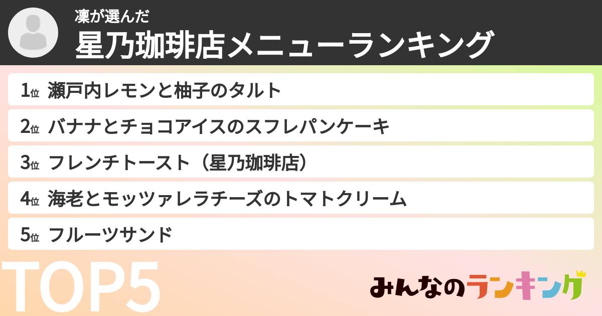 凜さんの「星乃珈琲店メニューランキング」