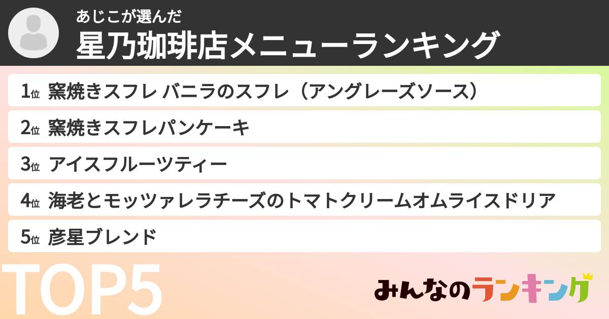 あじこさんの「星乃珈琲店メニューランキング」