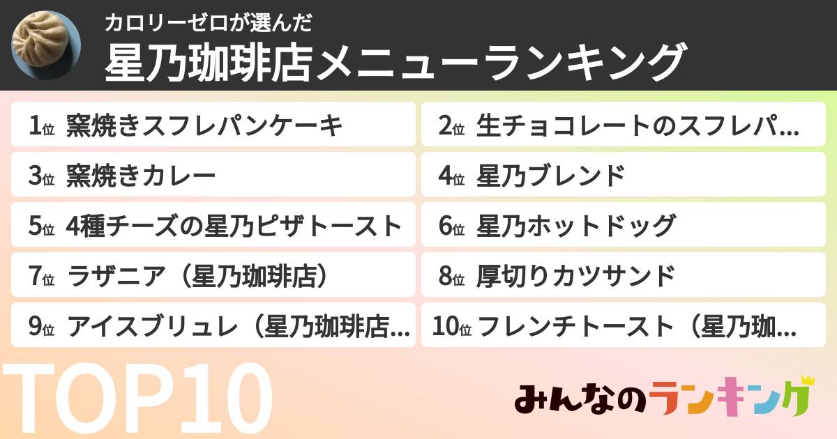 カロリーゼロさんの「星乃珈琲店メニューランキング」