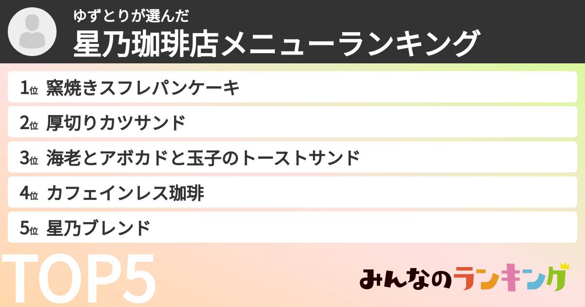 ゆずとりさんの「星乃珈琲店メニューランキング」