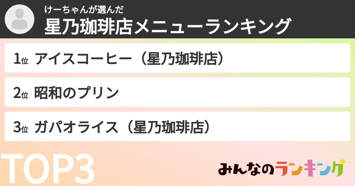 けーちゃんさんの「星乃珈琲店メニューランキング」