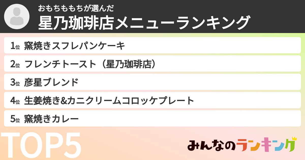 おもちももちさんの「星乃珈琲店メニューランキング」