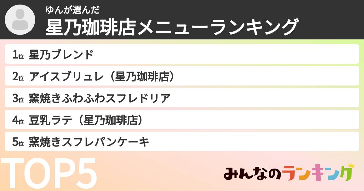 ゆんさんの「星乃珈琲店メニューランキング」