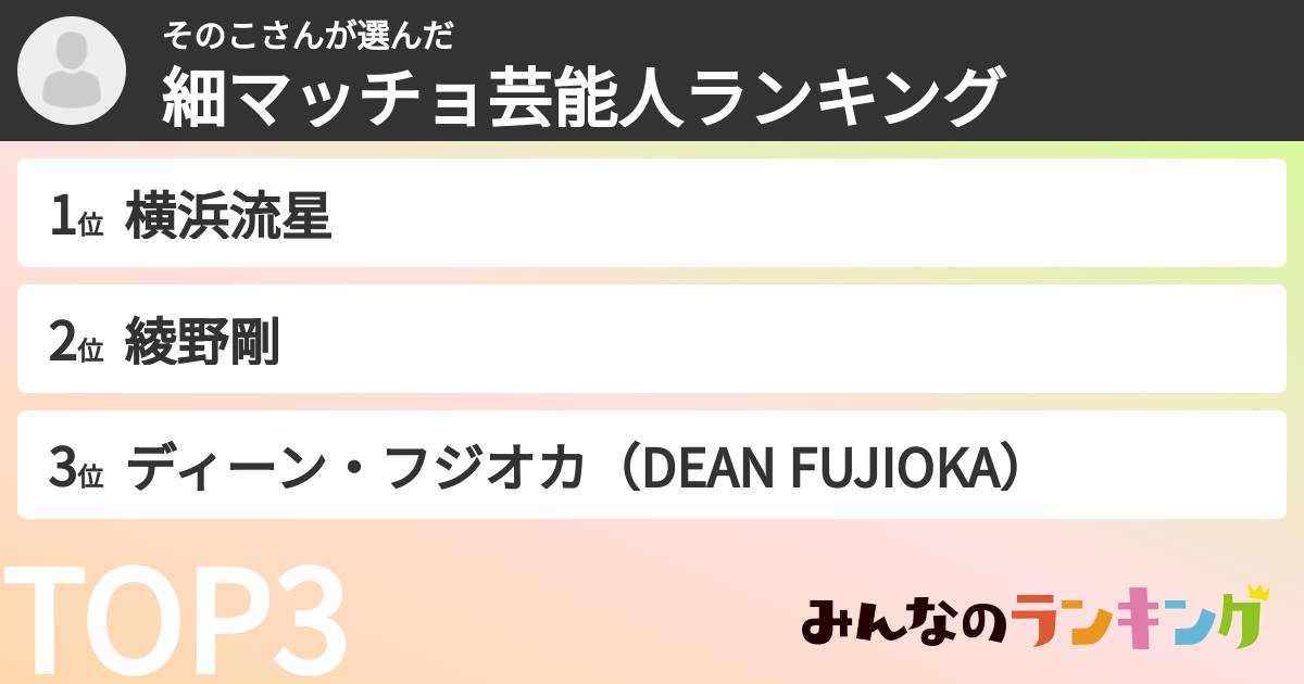 そのこさんさんの「細マッチョ芸能人ランキング」