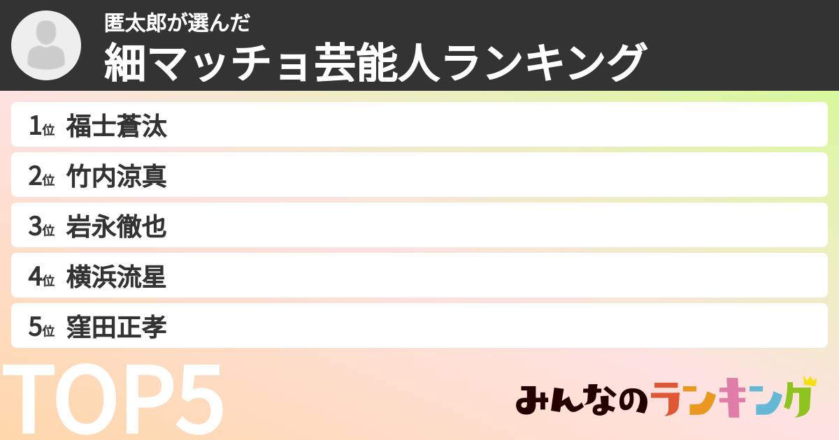 匿太郎さんの「細マッチョ芸能人ランキング」
