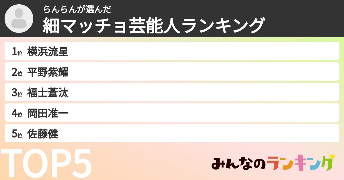 らんらんさんの「細マッチョ芸能人ランキング」