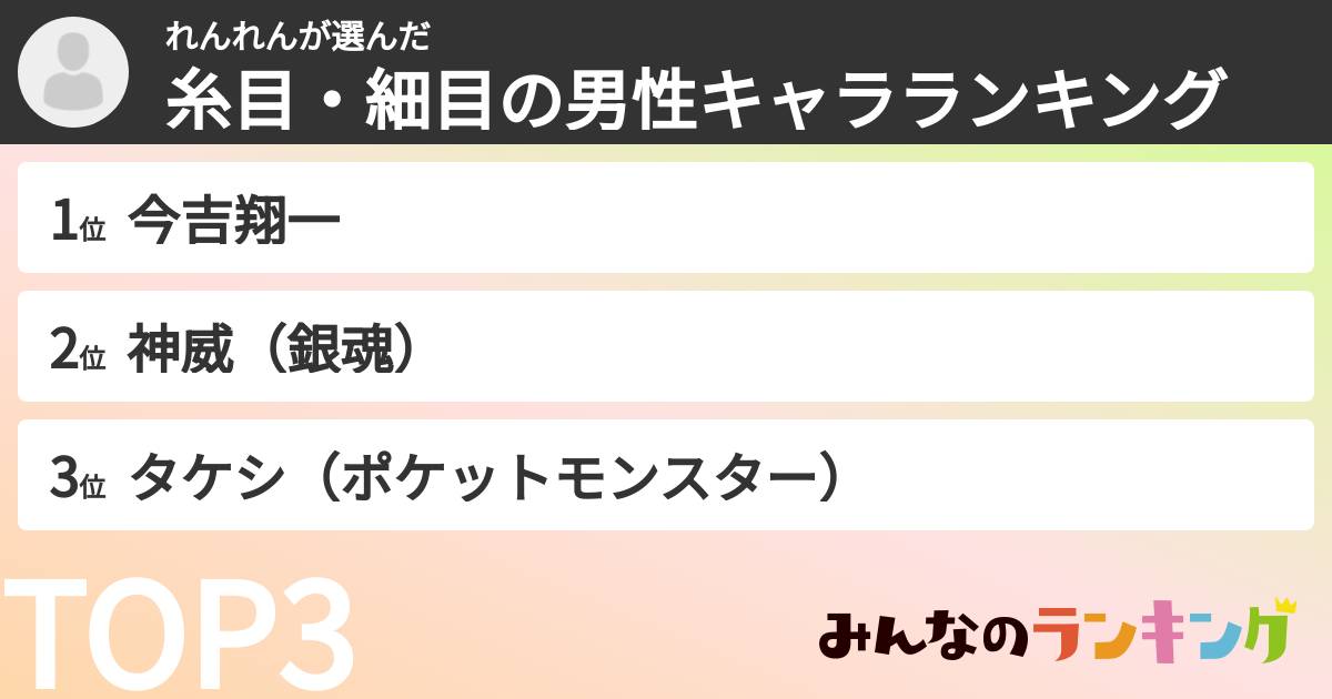 れんれんさんの「糸目・細目の男性キャラランキング」