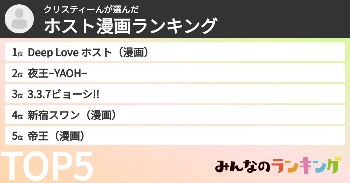 クリスティーんさんの「ホスト漫画ランキング」
