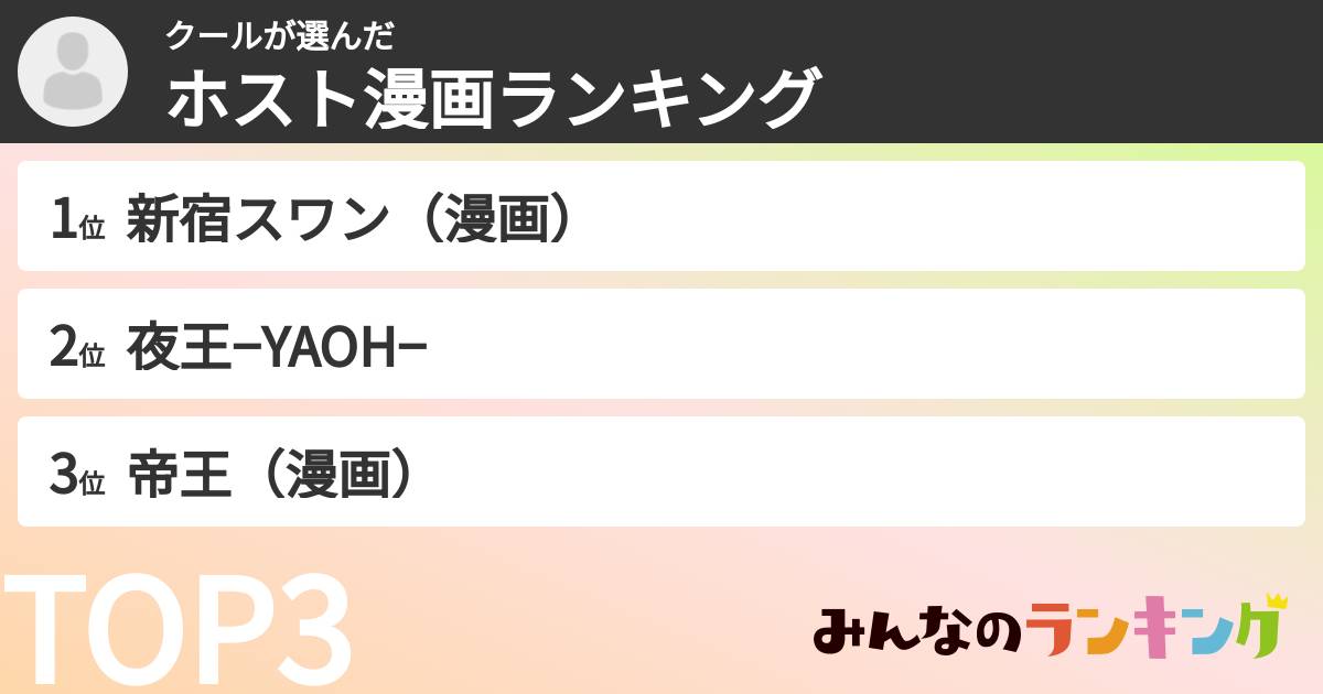 クールさんの「ホスト漫画ランキング」