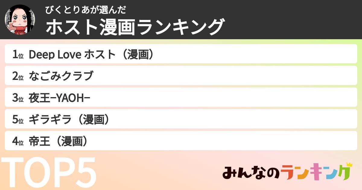 びくとりあさんの「ホスト漫画ランキング」