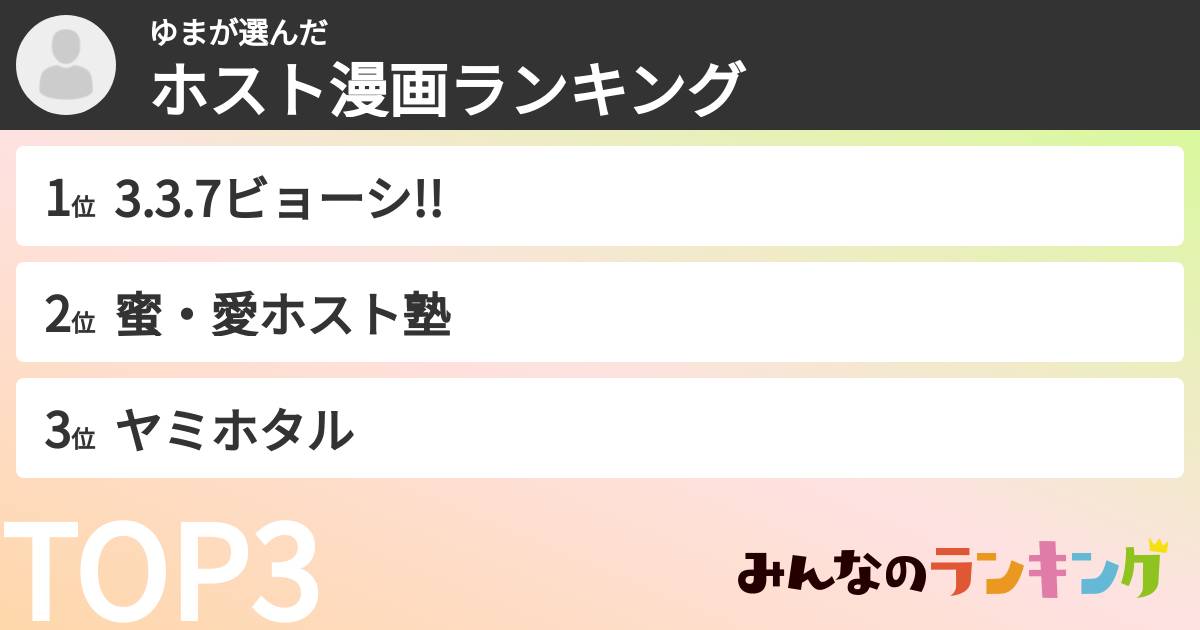 ゆまさんの「ホスト漫画ランキング」