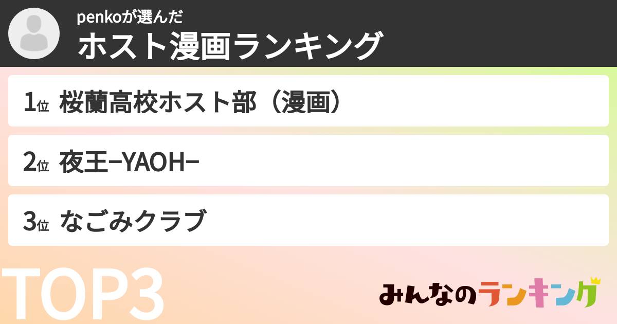 penkoさんの「ホスト漫画ランキング」