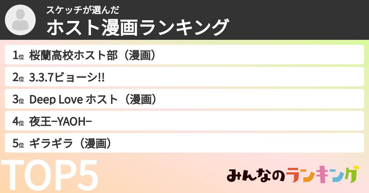 スケッチさんの「ホスト漫画ランキング」