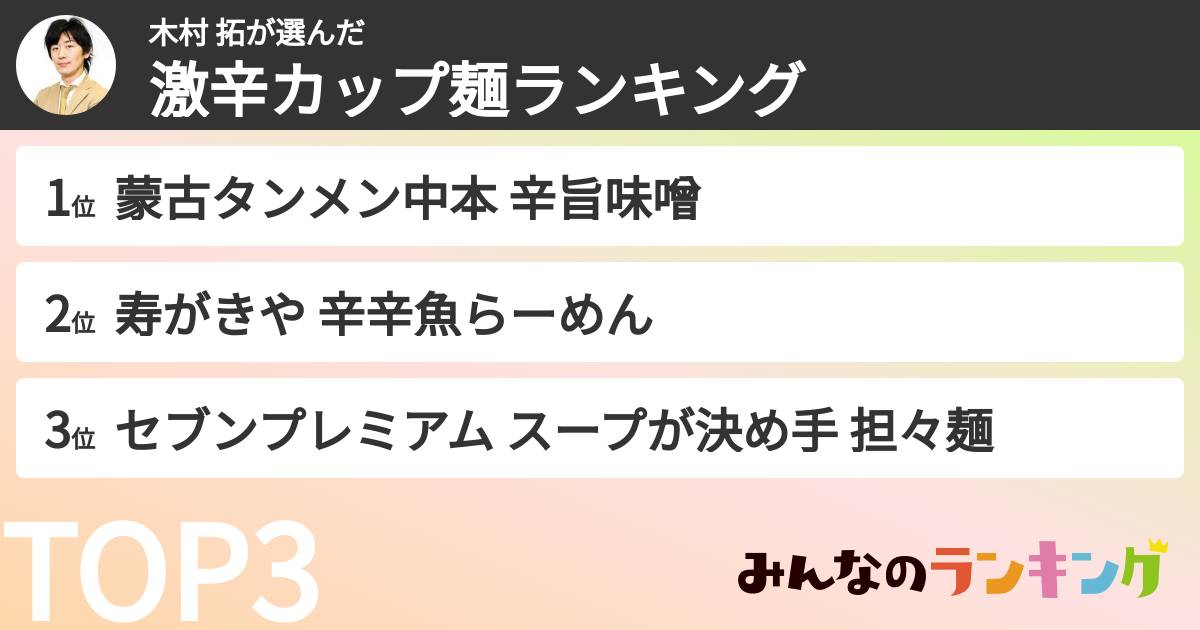 木村 拓さんの「激辛カップ麺ランキング」