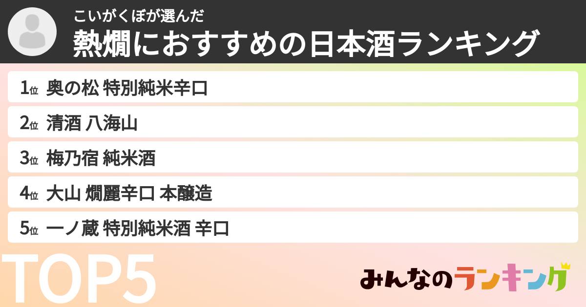 こいがくぼさんの「熱燗におすすめの日本酒ランキング」