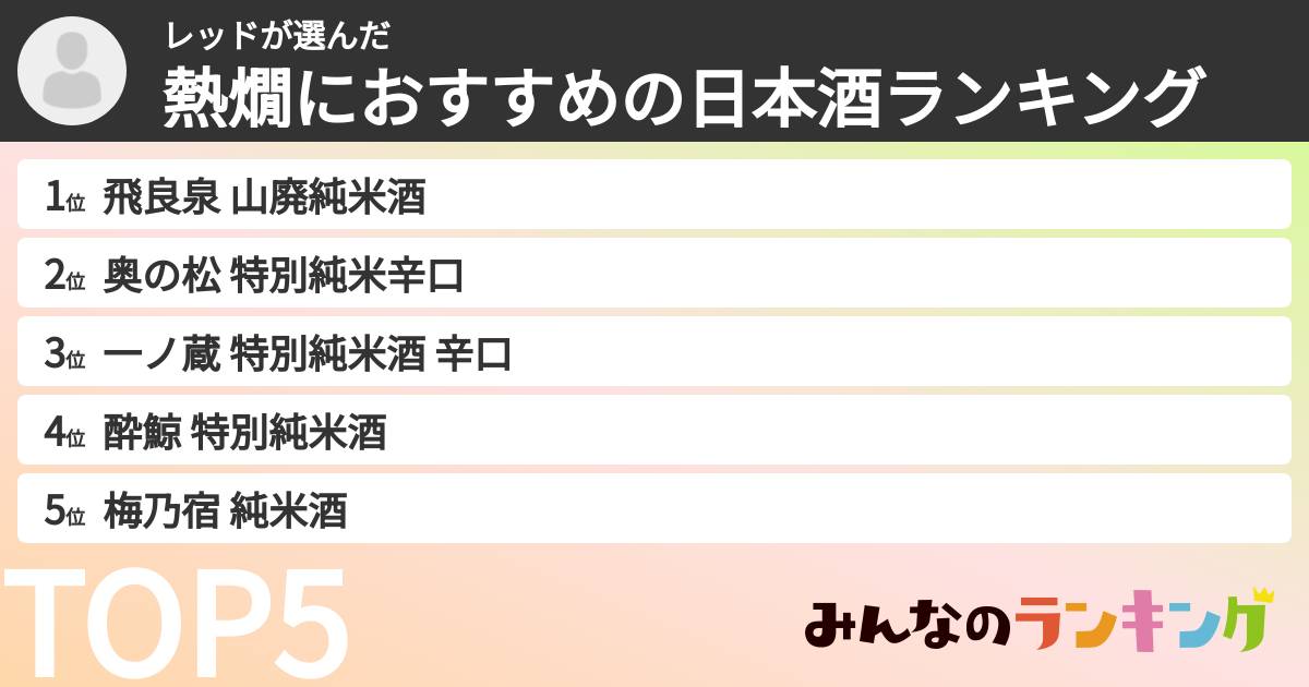 レッドさんの「熱燗におすすめの日本酒ランキング」