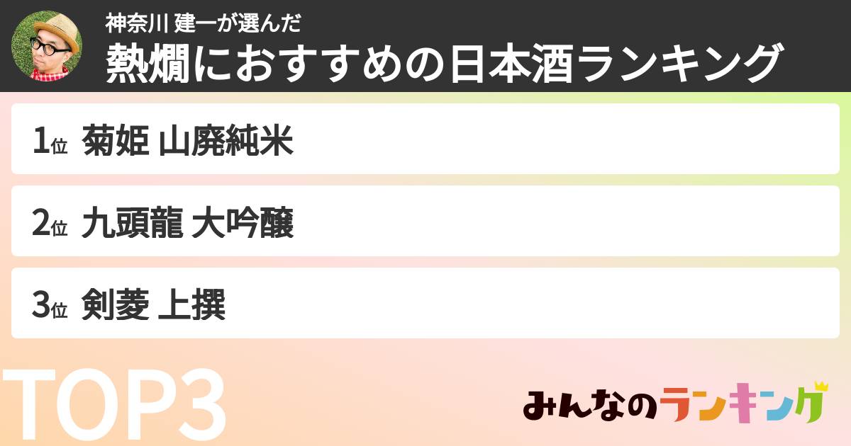 神奈川 建一さんの「熱燗におすすめの日本酒ランキング」