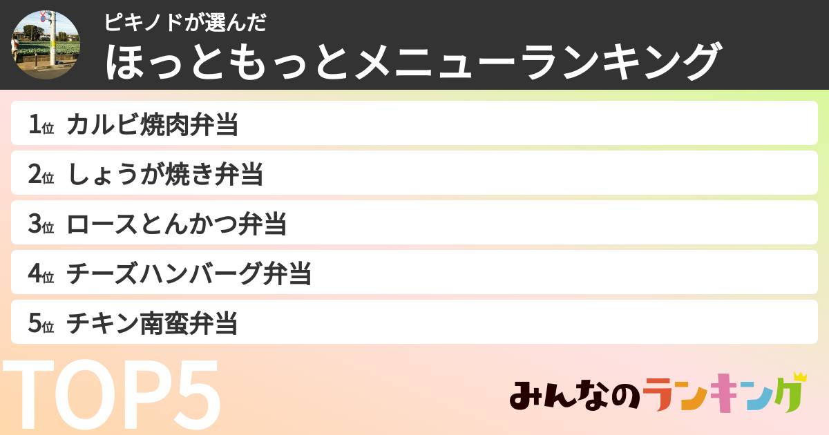 ピキノドさんの「ほっともっとメニューランキング」