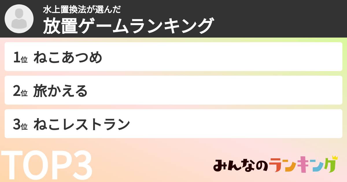 水上置換法さんの「放置ゲームランキング」