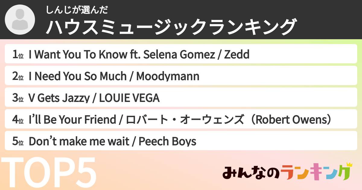 しんじさんの「ハウスミュージックランキング」