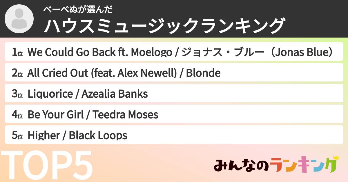 ベーべぬさんの「ハウスミュージックランキング」