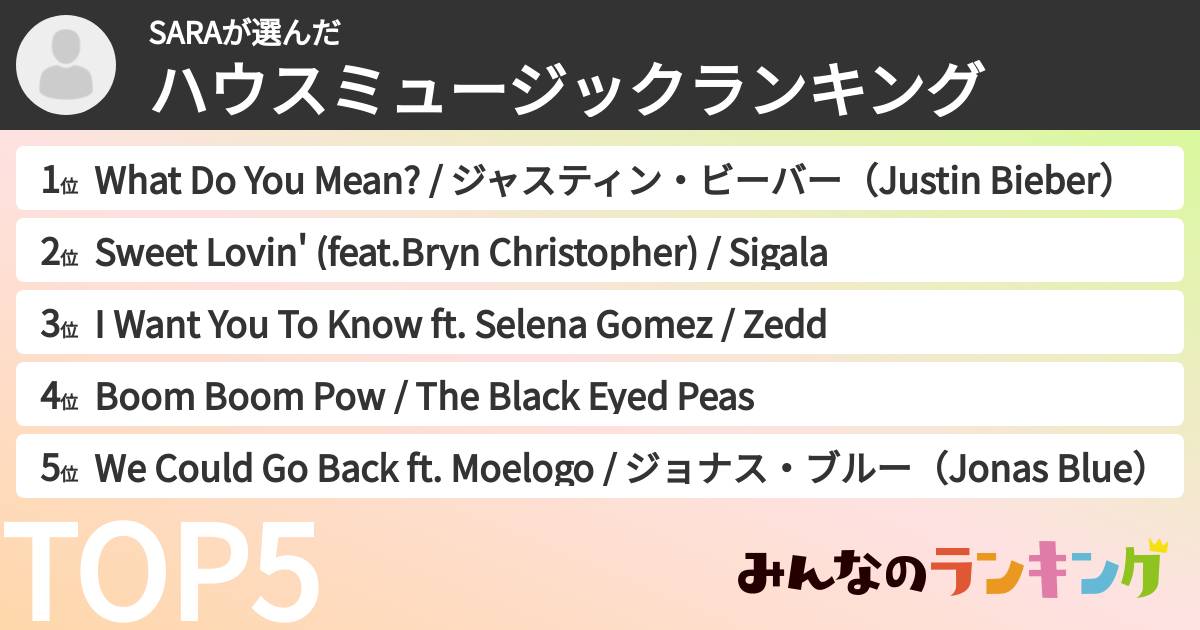 SARAさんの「ハウスミュージックランキング」