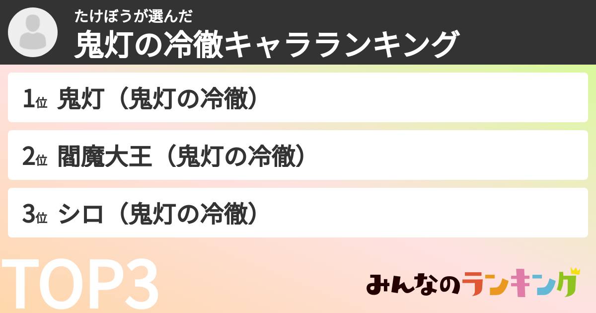 たけぼうさんの「鬼灯の冷徹キャラランキング」
