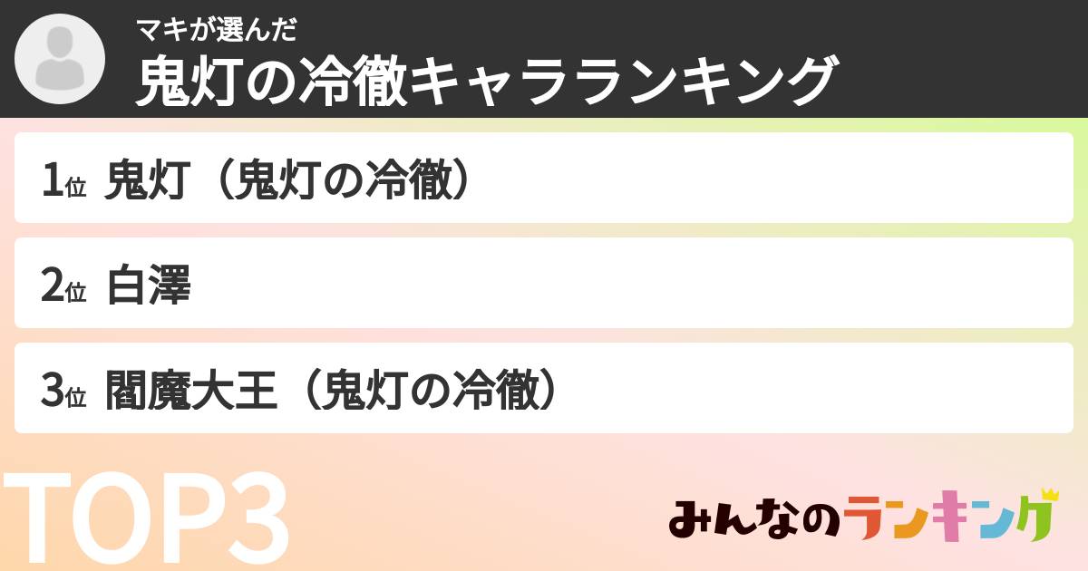 マキさんの「鬼灯の冷徹キャラランキング」