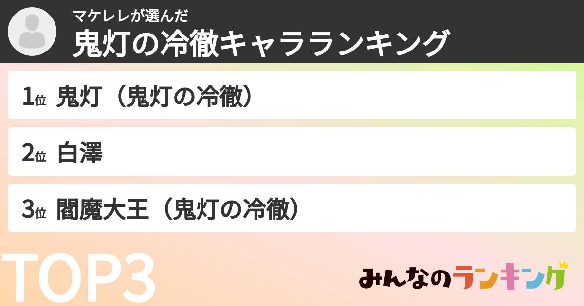 マケレレさんの「鬼灯の冷徹キャラランキング」