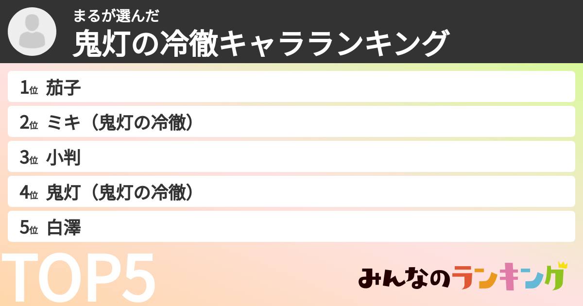 まるさんの「鬼灯の冷徹キャラランキング」