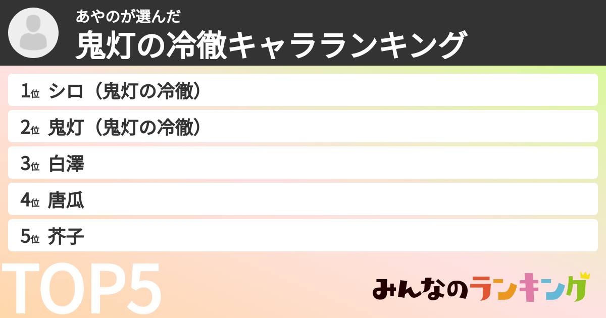 あやのさんの「鬼灯の冷徹キャラランキング」