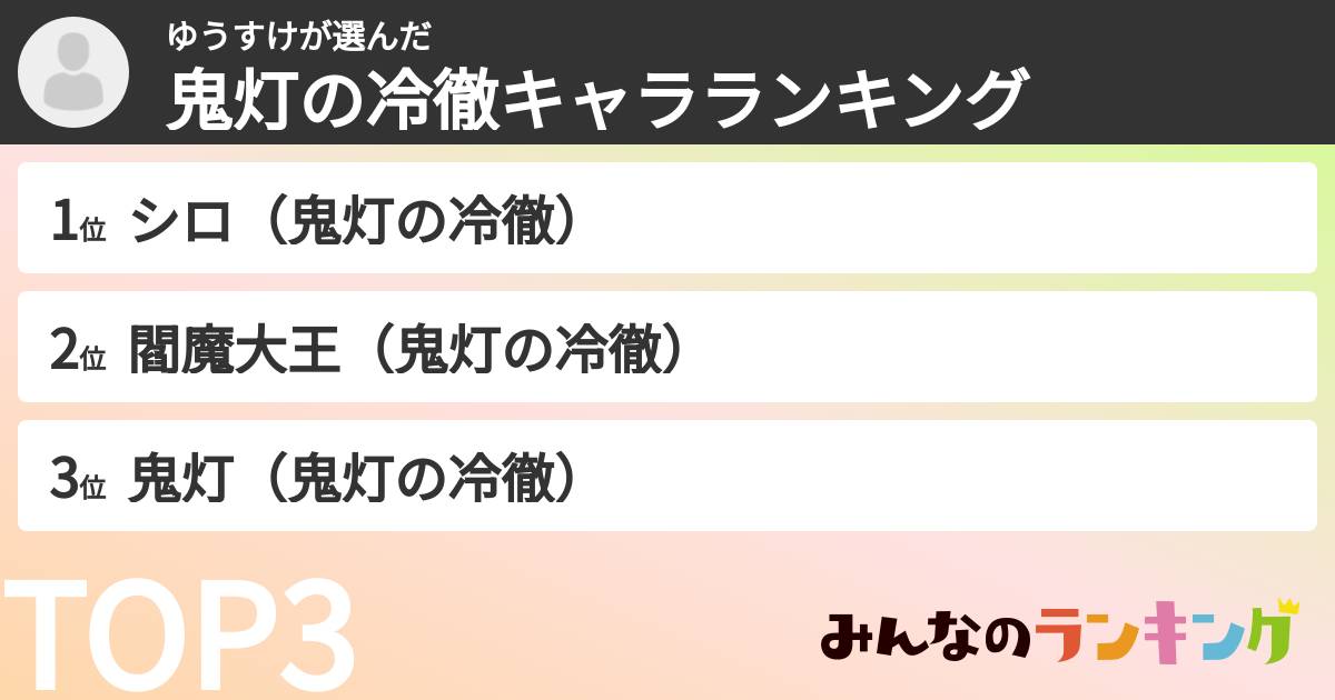 ゆうすけさんの「鬼灯の冷徹キャラランキング」