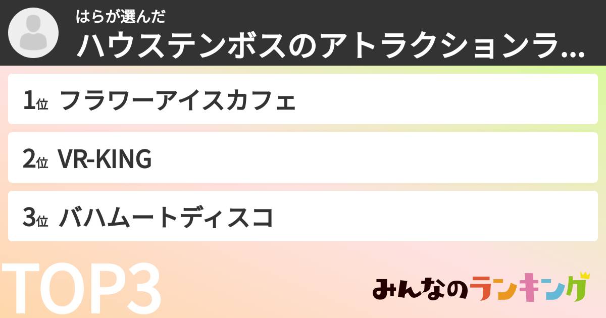 はらさんの「ハウステンボスのアトラクションランキング」