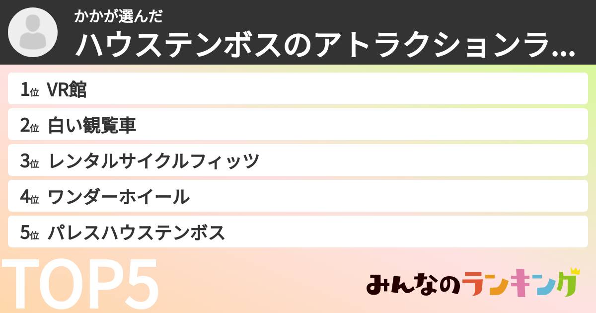 かかさんの「ハウステンボスのアトラクションランキング」