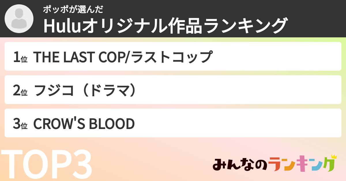 ポッポさんの「Huluオリジナル作品ランキング」