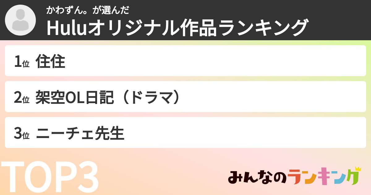 かわずん。さんの「Huluオリジナル作品ランキング」