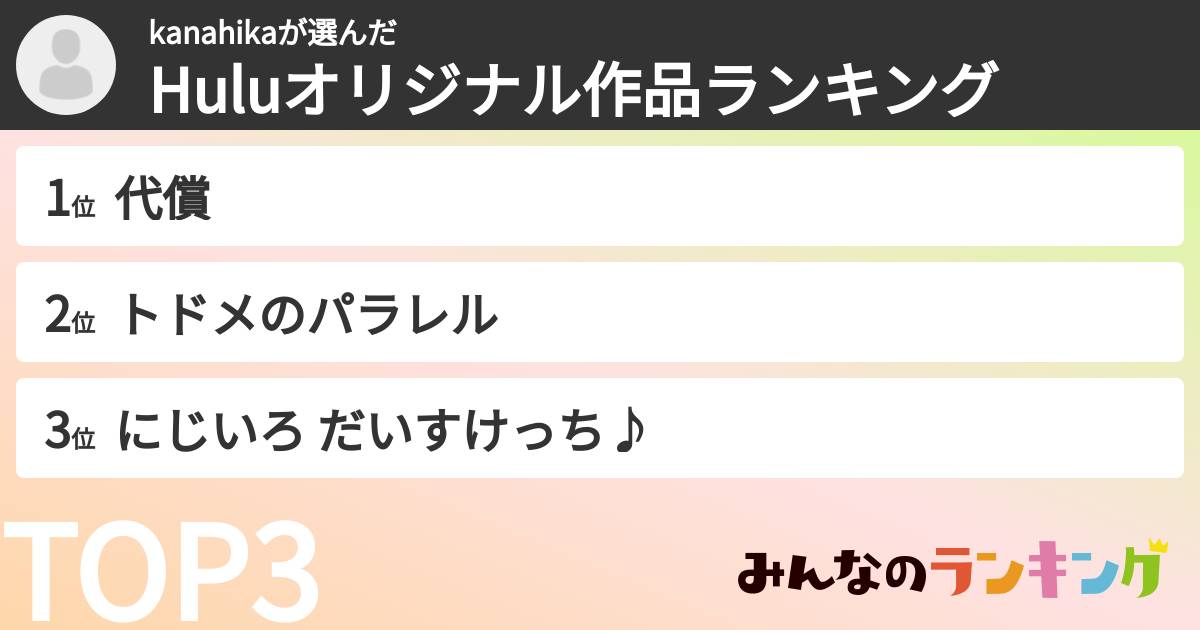 kanahikaさんの「Huluオリジナル作品ランキング」