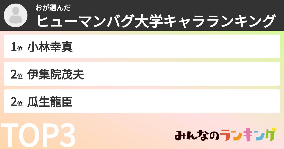 おさんの「ヒューマンバグ大学キャラランキング」