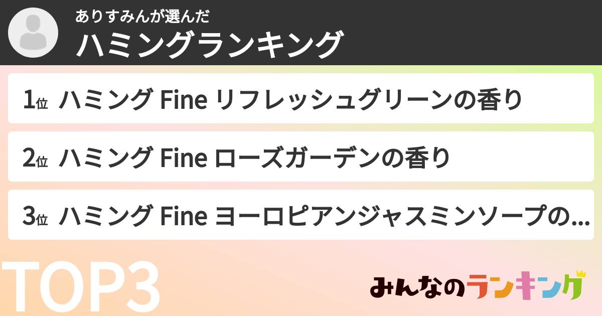 ありすみんさんの「ハミングランキング」
