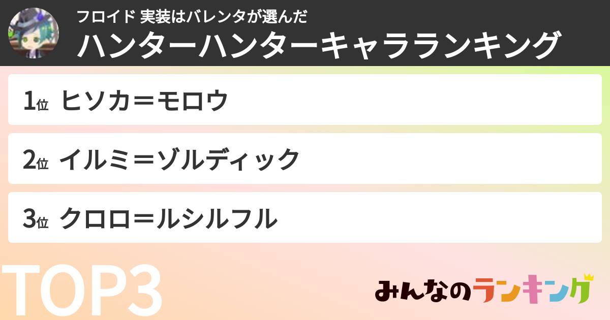 フロイド 実装はバレンタさんの「ハンターハンターキャラランキング」