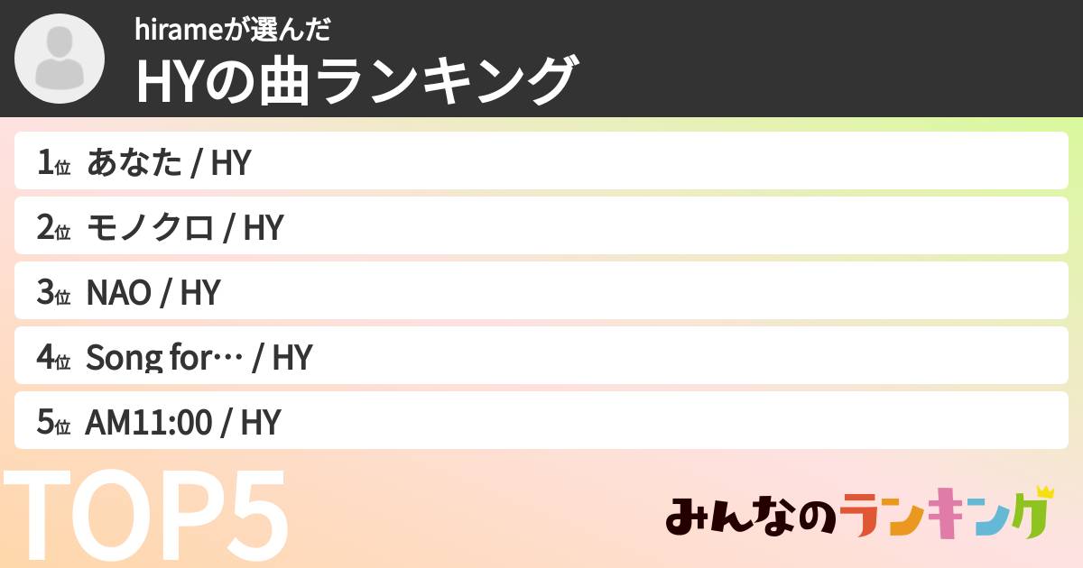 hirameさんの「HYの曲ランキング」
