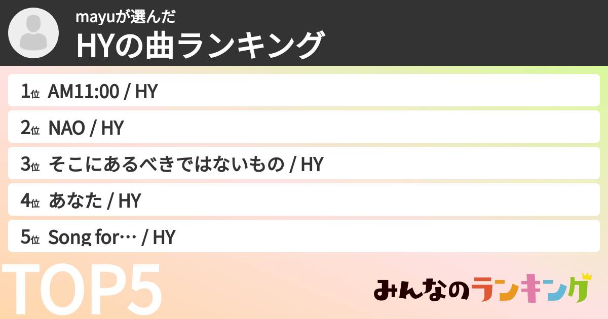 mayuさんの「HYの曲ランキング」