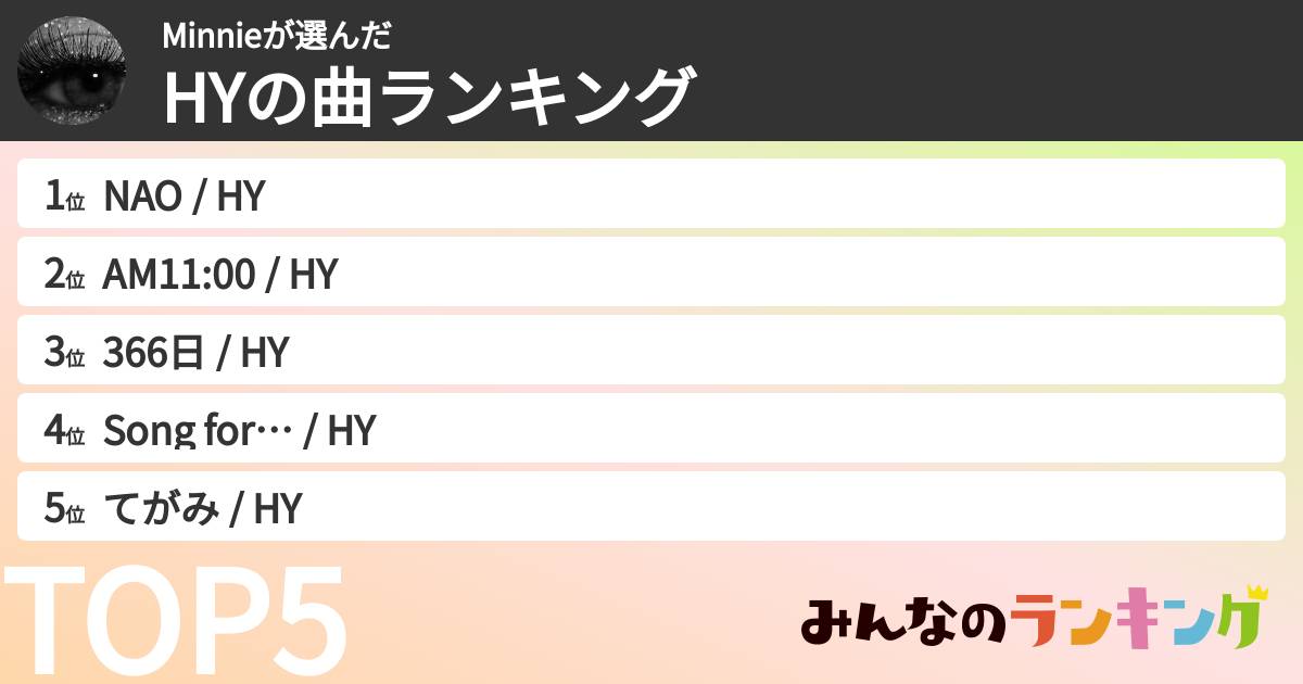 Minnieさんの「HYの曲ランキング」