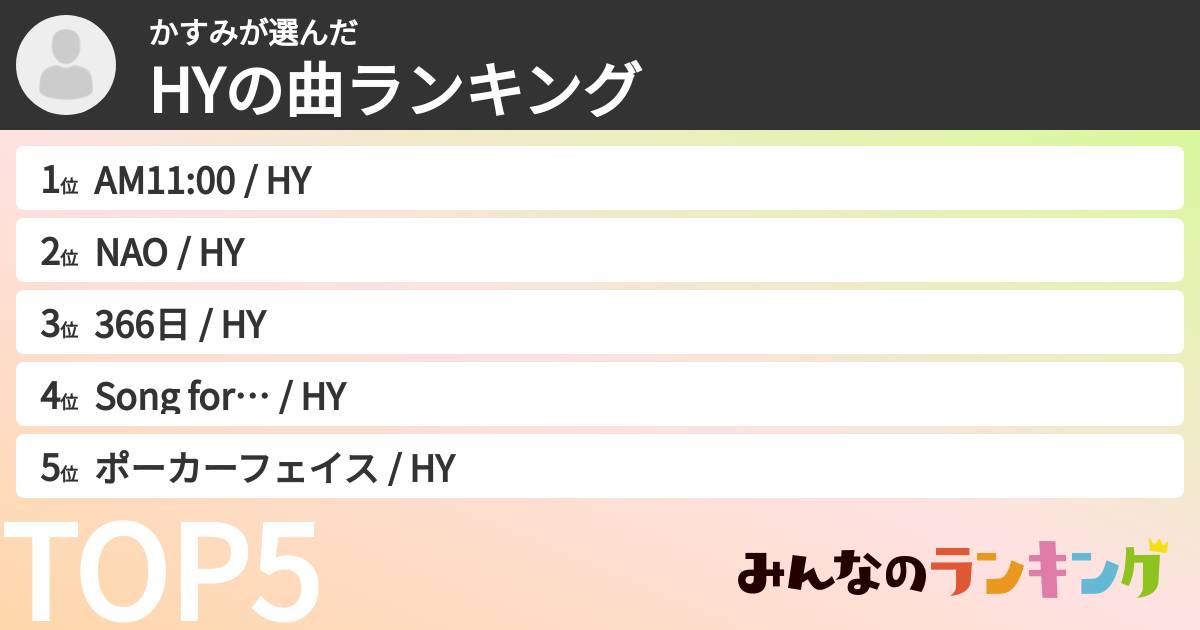 かすみさんの「HYの曲ランキング」