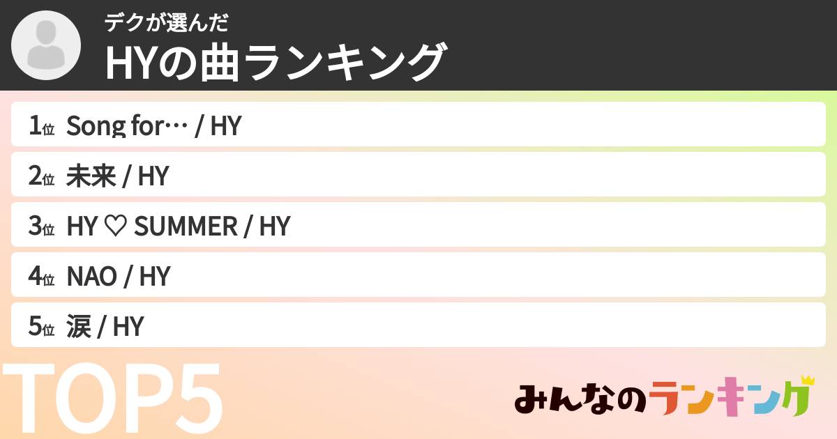 デクさんの「HYの曲ランキング」