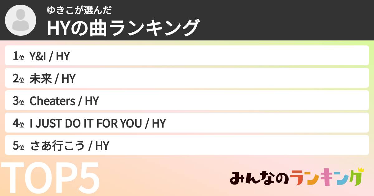 ゆきこさんの「HYの曲ランキング」